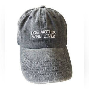 Dog Mother Wine Lover Gray Embroidered Cotton Baseball Cap